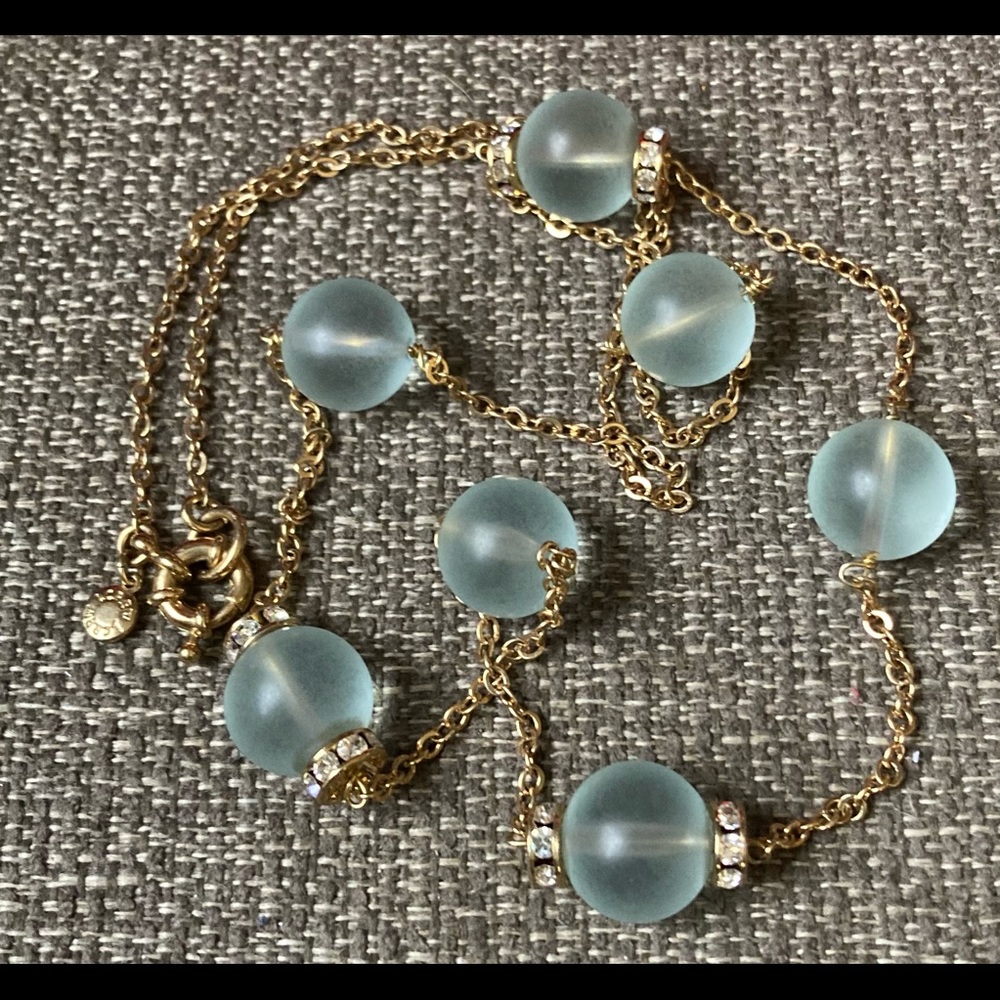 J. CREW Gold Tone & Seagreen Glass Bead & Rhinestone Necklace